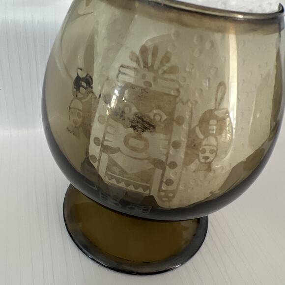 6 Vtg Smoked Smoke Glass Glasses Snifter Brandy Scotch Cognac Bar Peru Mayan - Picture 14 of 16